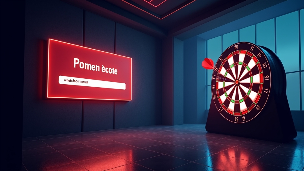 Pantalla de código promocional en un casino oscuro con tablero de dardos luminoso