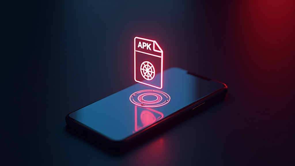 Teléfono Android con un archivo APK de descarga en un entorno de casino oscuro