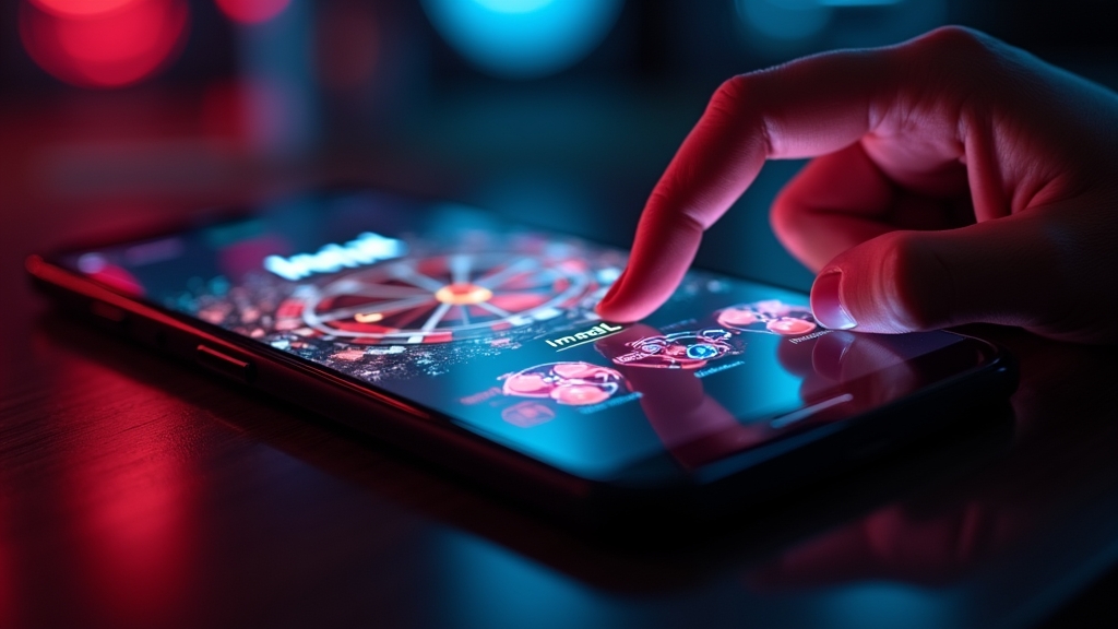 Mano instalando un APK en un teléfono Android con estética de casino
